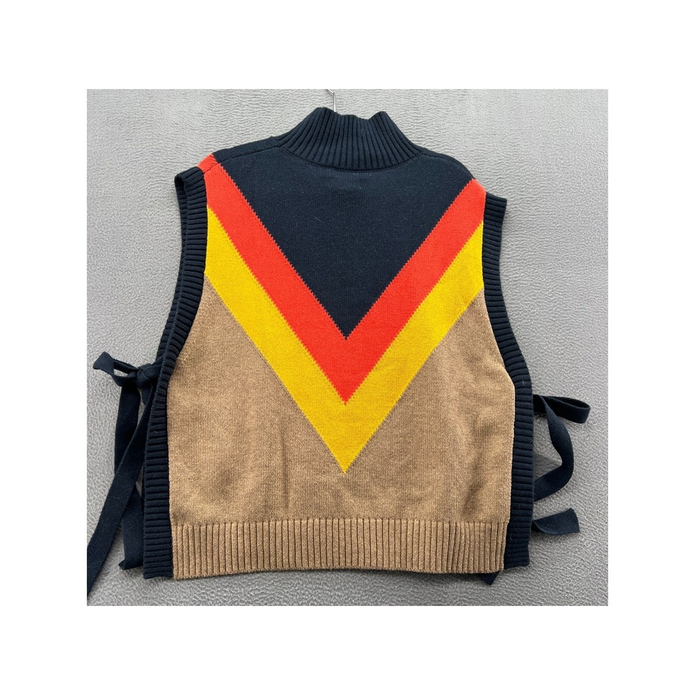 Maeve Anthropologie Colorblock Chevron Tie Side Sweater Vest Navy Tan XS/S - Picture 6 of 10